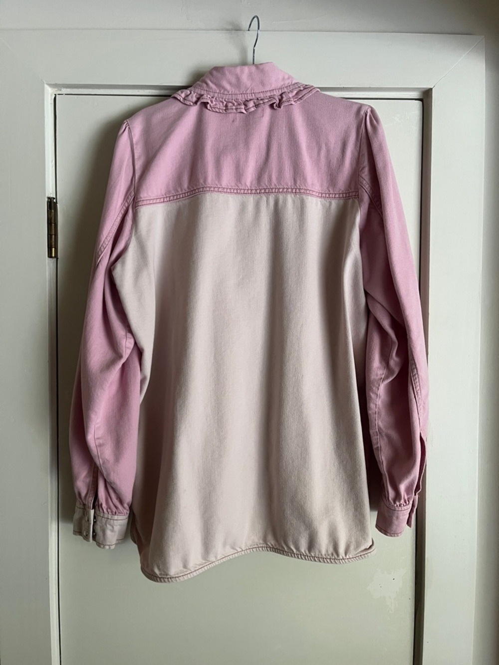 Ganni Ruffled Two-Tone Organic Denim Shirt - Picture 7 of 12